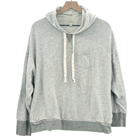J. Crew Vintage Fleece Hoodie Cotton Terry Relaxed Fit Heather Pebble Gray | L - Picture 1 of 5